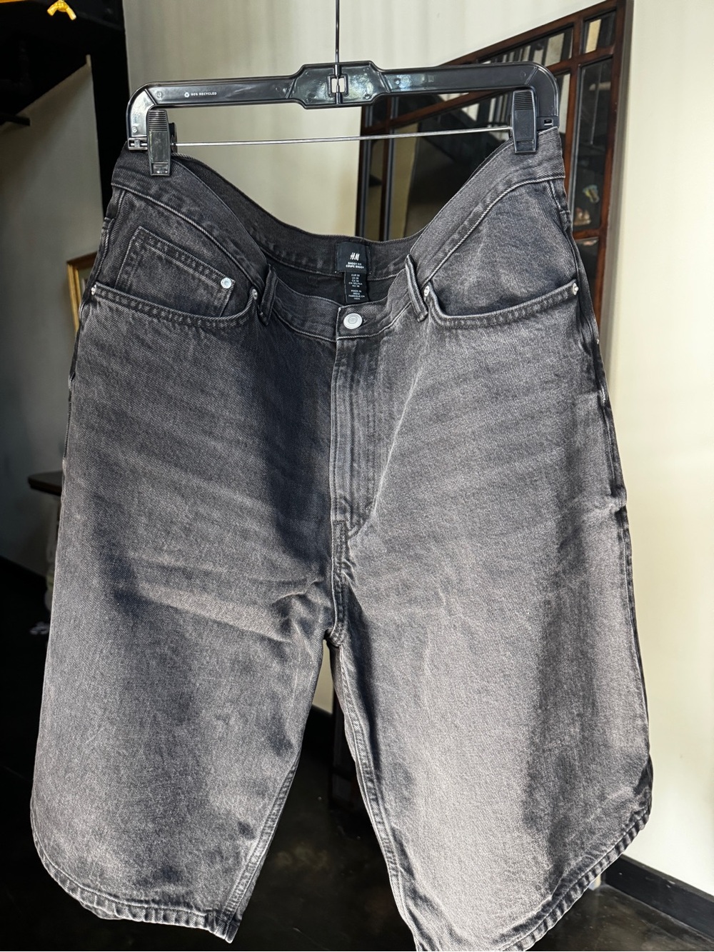 H&M Men's Faded Black Denim Shorts